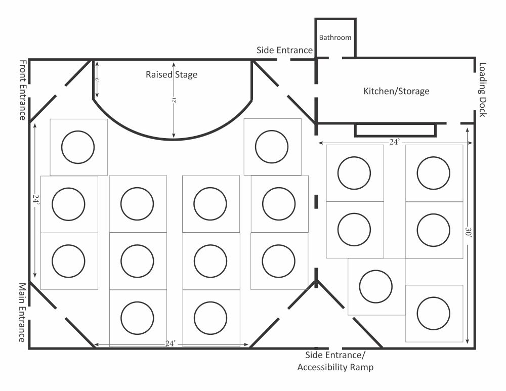 The Syd floor plan with round tables.